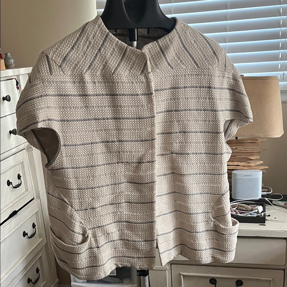 Marni Cream and Gray Striped Textured Boxy Sleeveless Vest